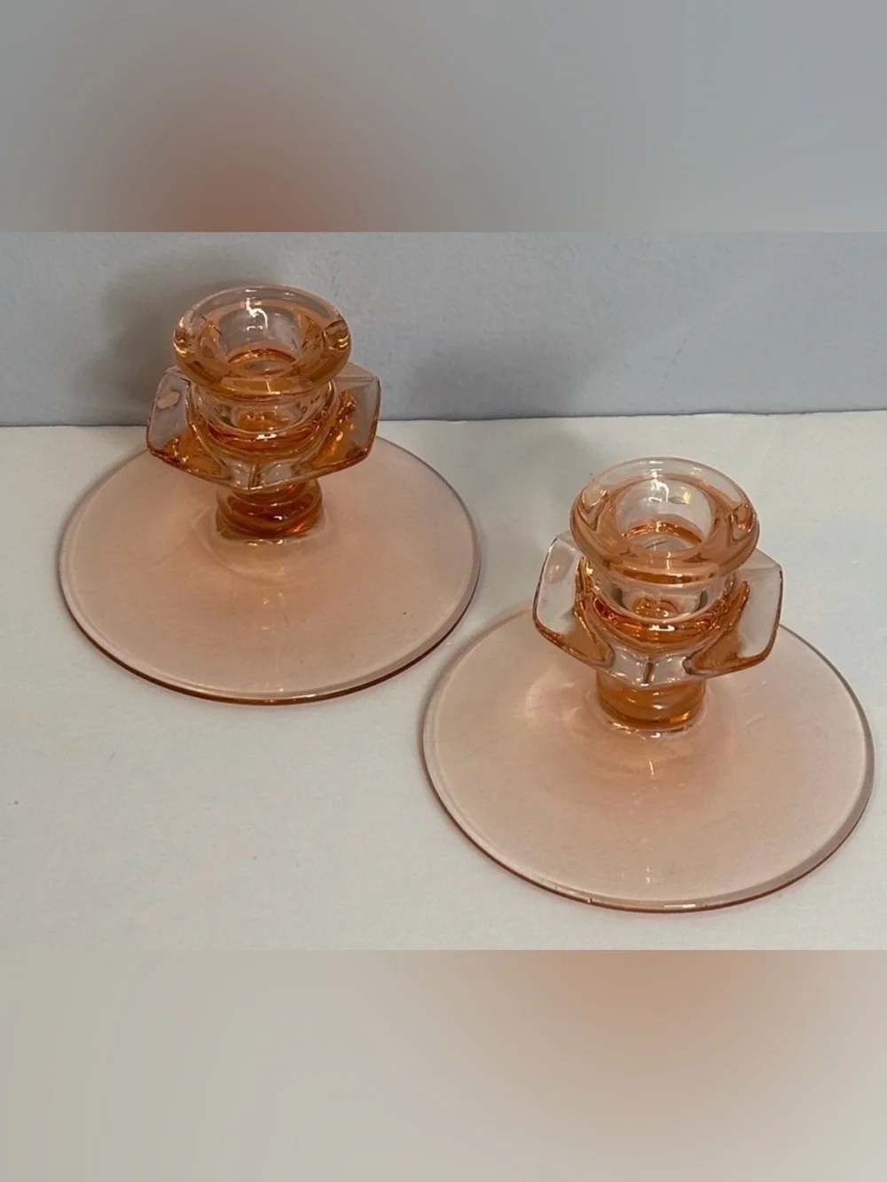 CANDLESTICKS PINK DEPRESSION GLASS